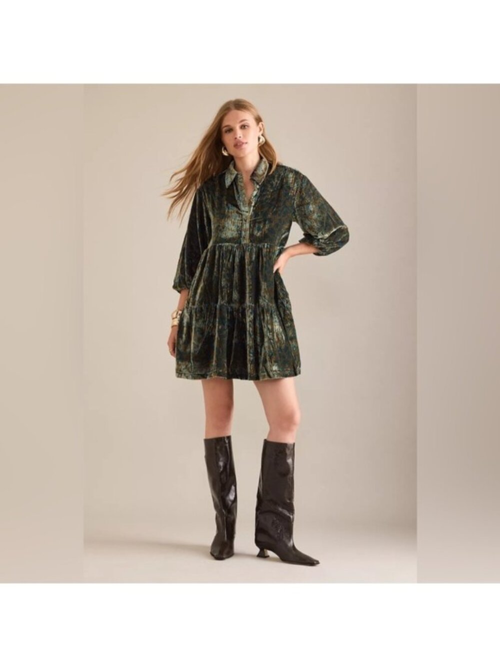 NWT Anthropologie The Bettina Tiered Shirt Dress by Maeve: Mini Velvet Edition